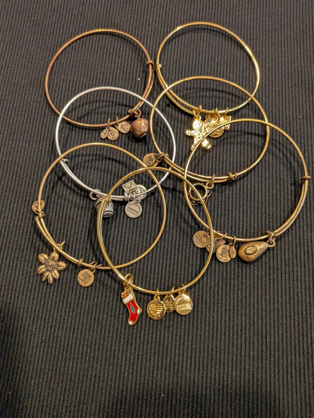#1:  Gold and Silver Tone Charm Bangle Bracelet Set Of 7- Women's Jewelry